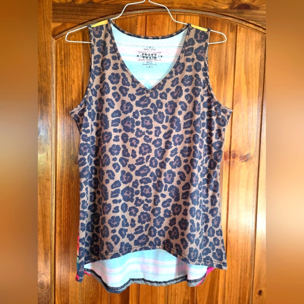 Crazy Train Tank Leopard/Serape/Navajo Large EUC